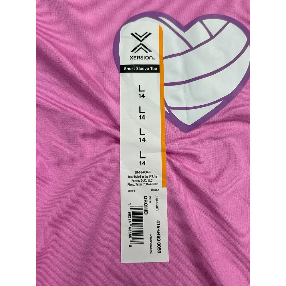 Girls Pink Xersion Short Sleeve Tee With Volleyball Heart Graphic L 14 Polyester - Picture 4 of 8